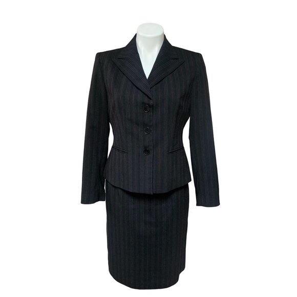 Anne Klein Pin Stripe Skirt Suit Petite 6 Blazer + Pencil Skirt Gray Pink - Picture 2 of 14
